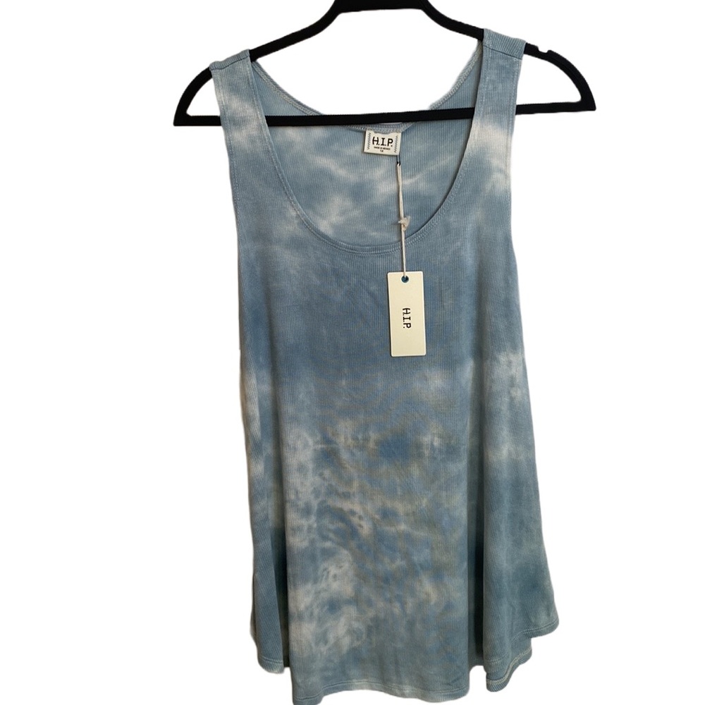 NWT H.I.P. Long Trapeze Ribbed Tie Dye Mint Green & Cream Tank Top, Plus-Size 1X